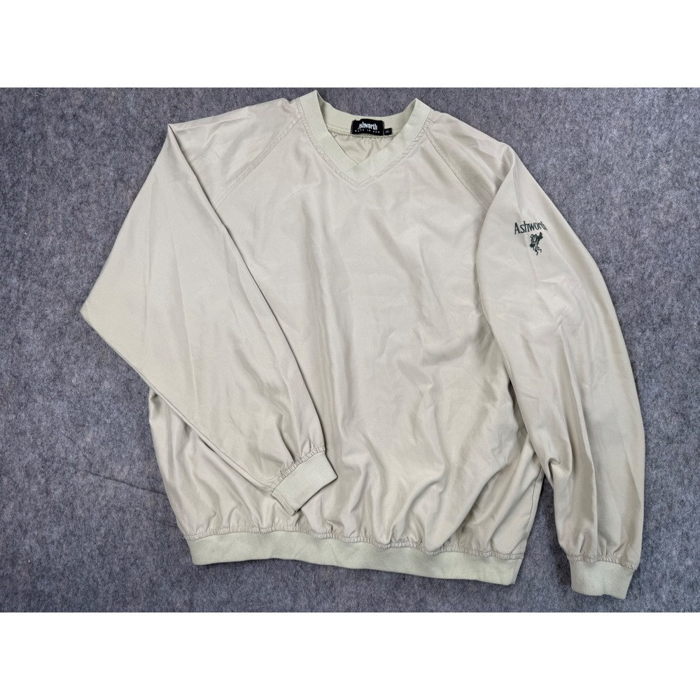 Ashworth Mens Vintage Golf Windshirt V-Neck Pullover Tan XL Made in USA